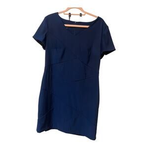 AB Studio Navy Blue Career Wear Short Sleeve Sheath Dress Size 16 Work Office